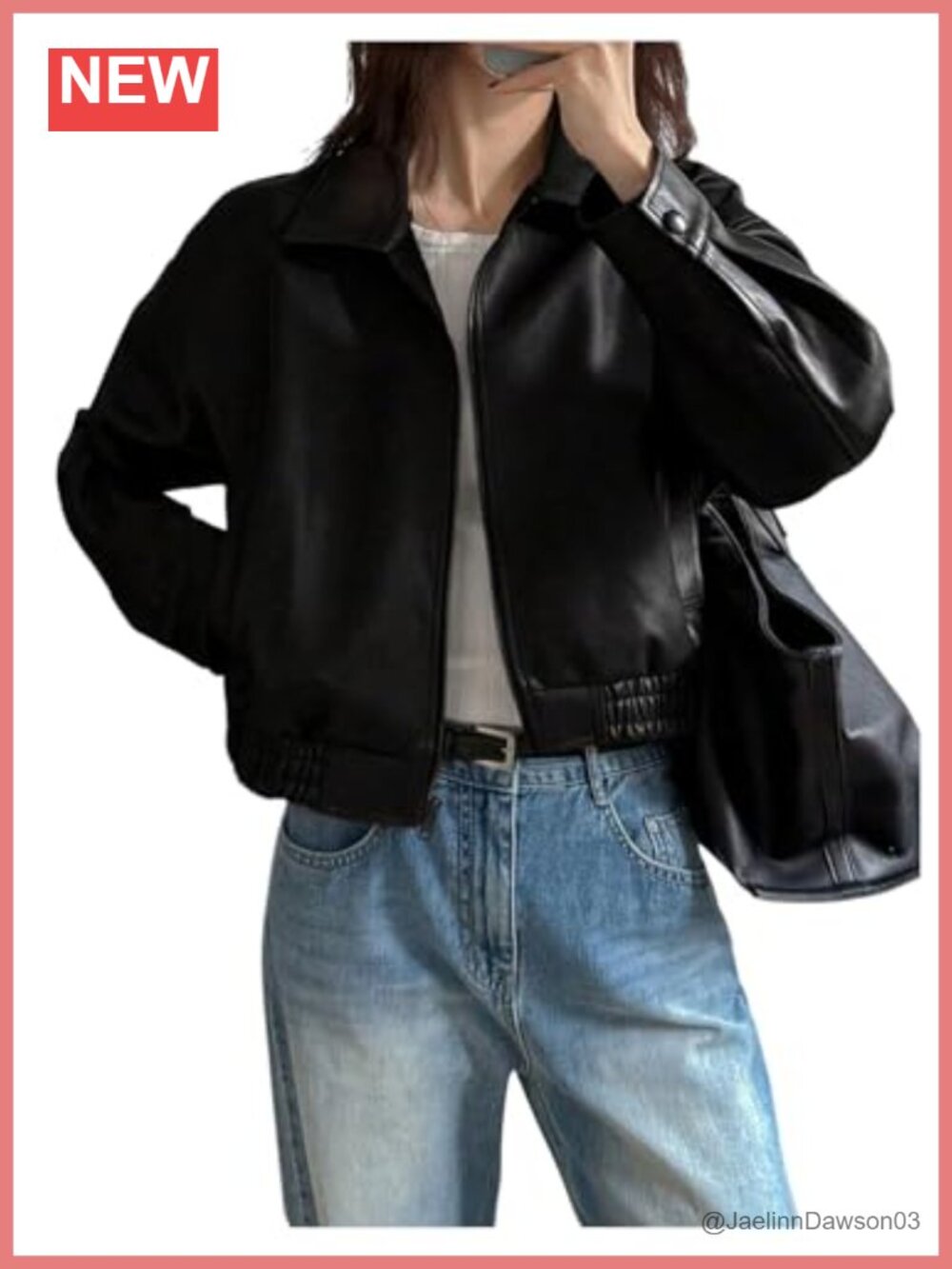 Faux Leather Zip Up Jacket Oversized Bomber Cropped Coat